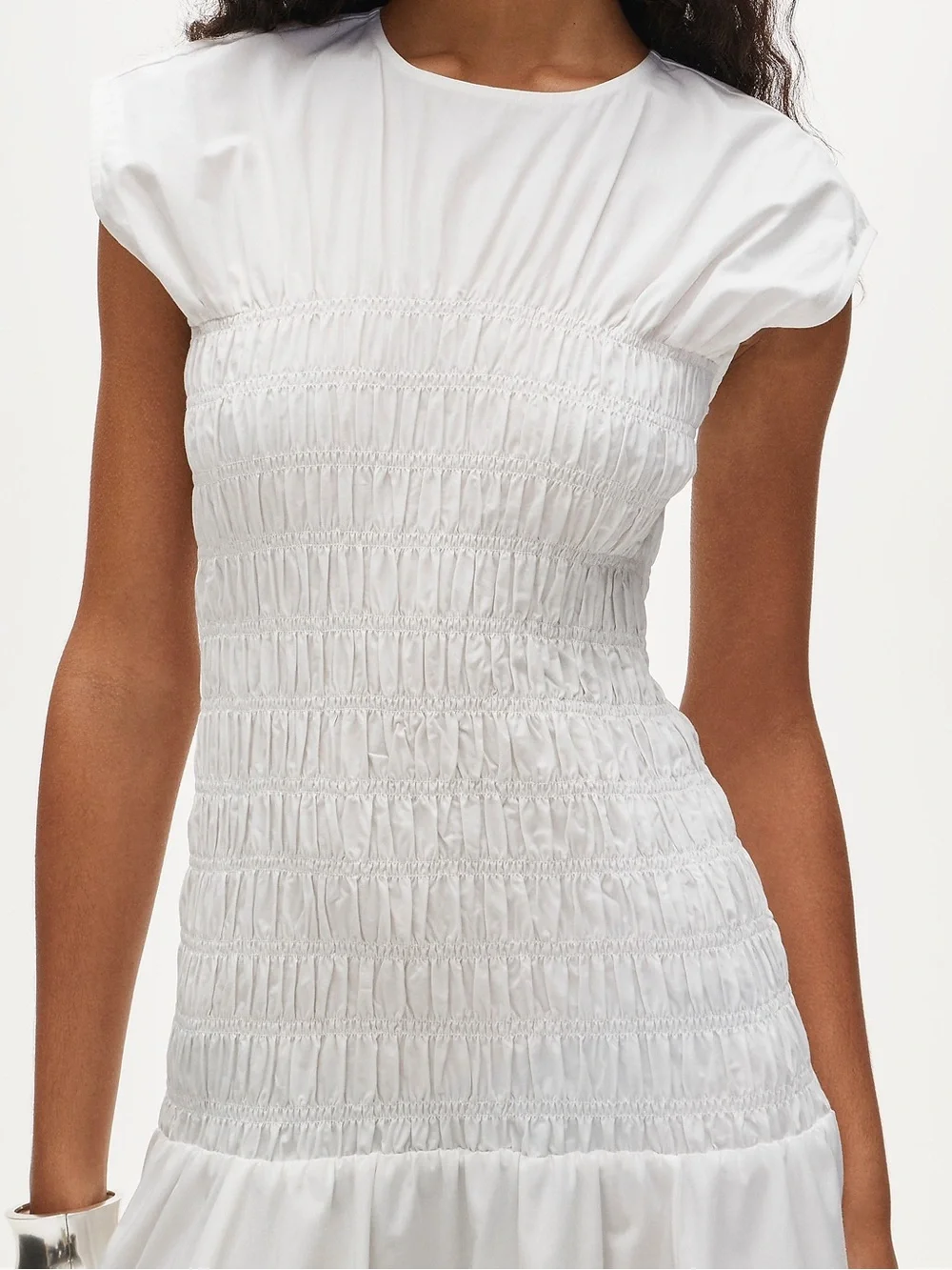 J. Crew White Smocked Midi Dress in Cotton Poplin Medium